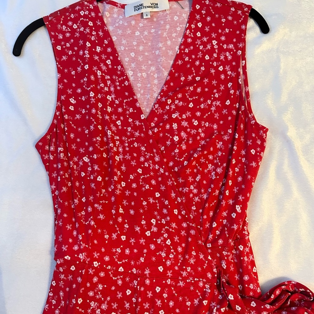 Diane Von Furstenberg Red Jasmine Floral Wrap Dress S soft fit flare sleeveless - Picture 3 of 7